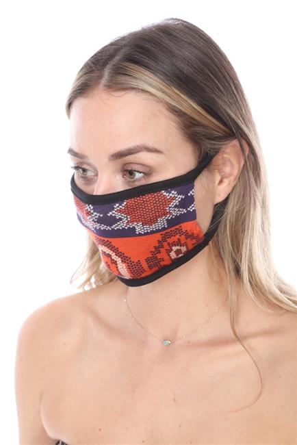 FASHION MASK SW573 in vibrant orange and purple print, showcasing double-layer design and contoured sides for a comfortable fit.