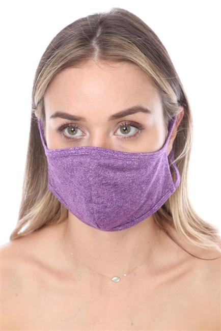 Light purple double layer face mask with contoured sides, packed in zip lock bags, made in the USA.