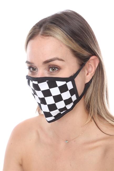 FASHION MASK SW578 featuring a black and white checkers print, designed for comfort and style with double-layer protection.