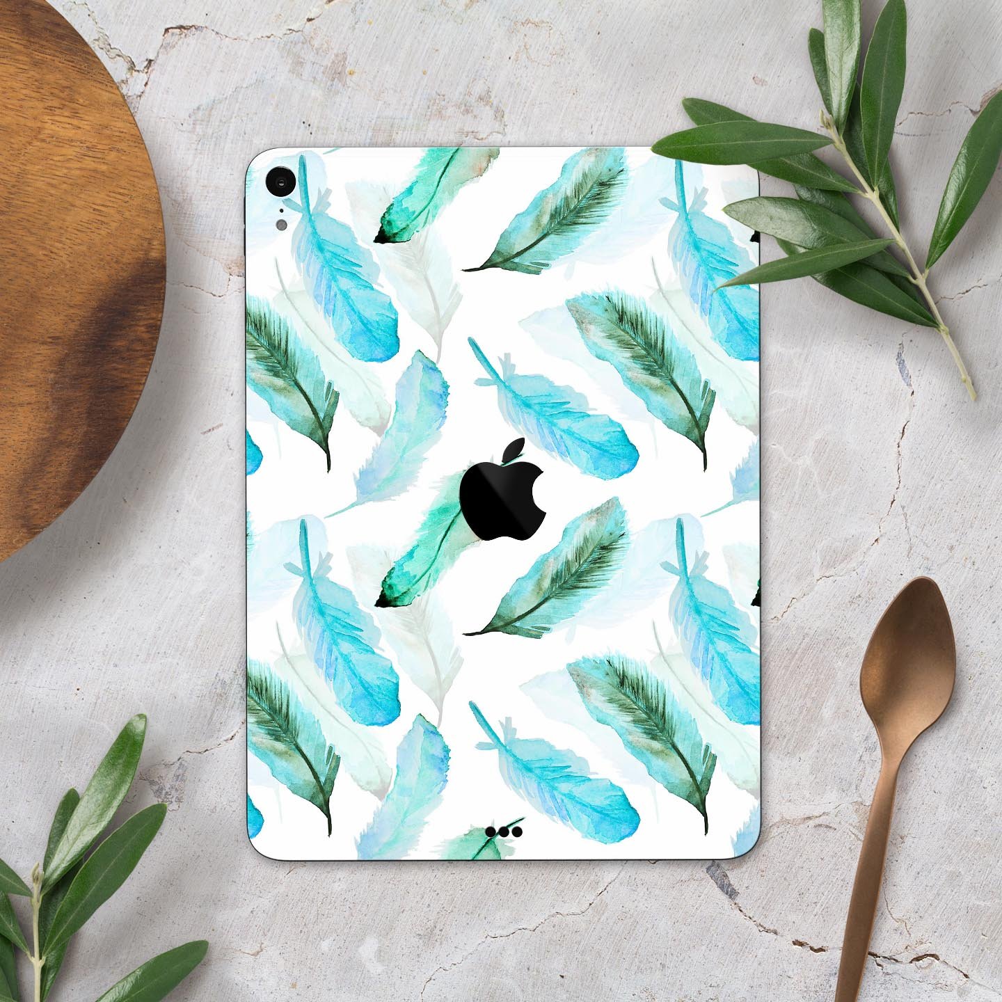 Feathery Watercolor skin decal for Apple iPad Pro, showcasing vibrant colors and a sleek design, providing full-body protection.