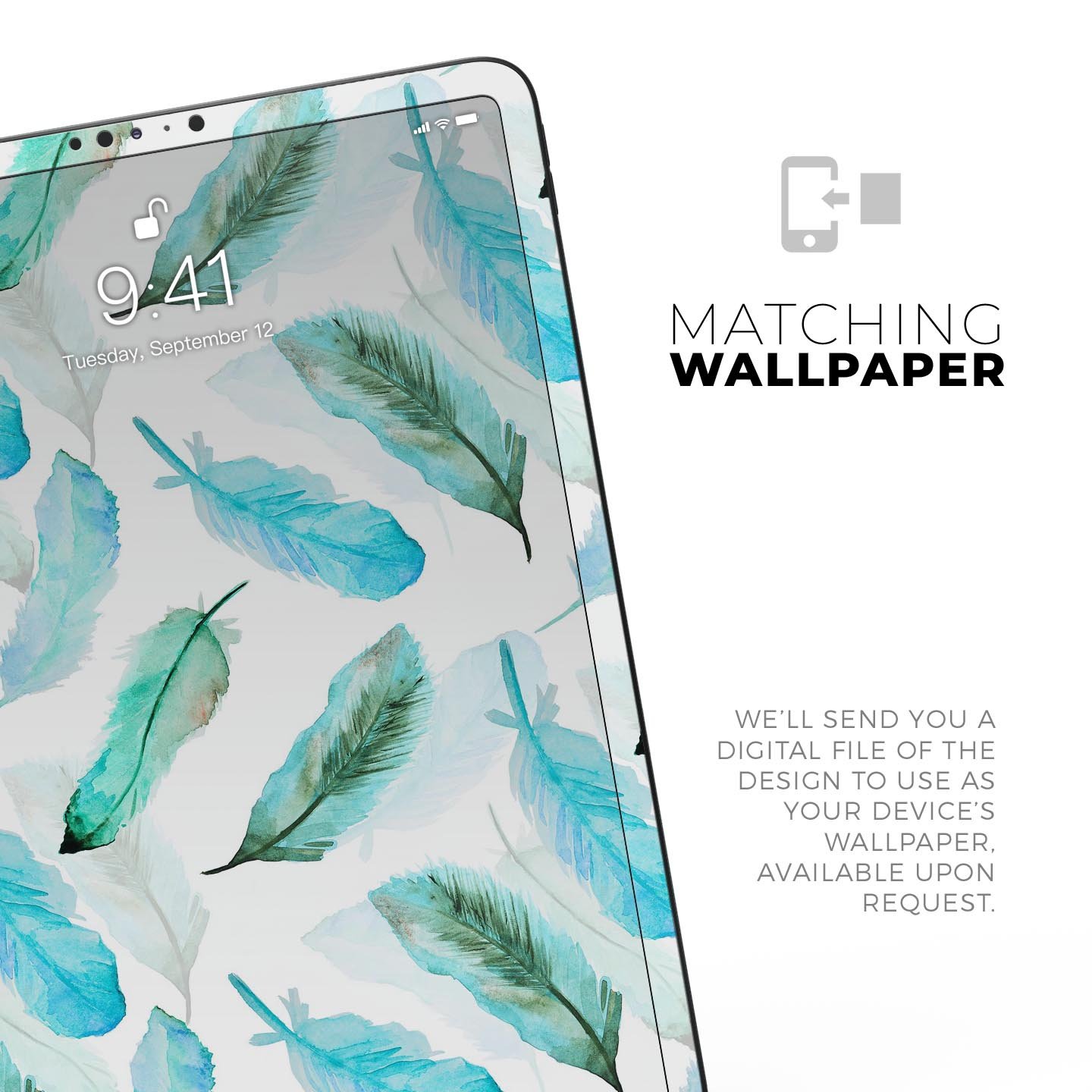 Feathery Watercolor skin decal for Apple iPad Pro, showcasing vibrant colors and a sleek design, providing full-body protection.