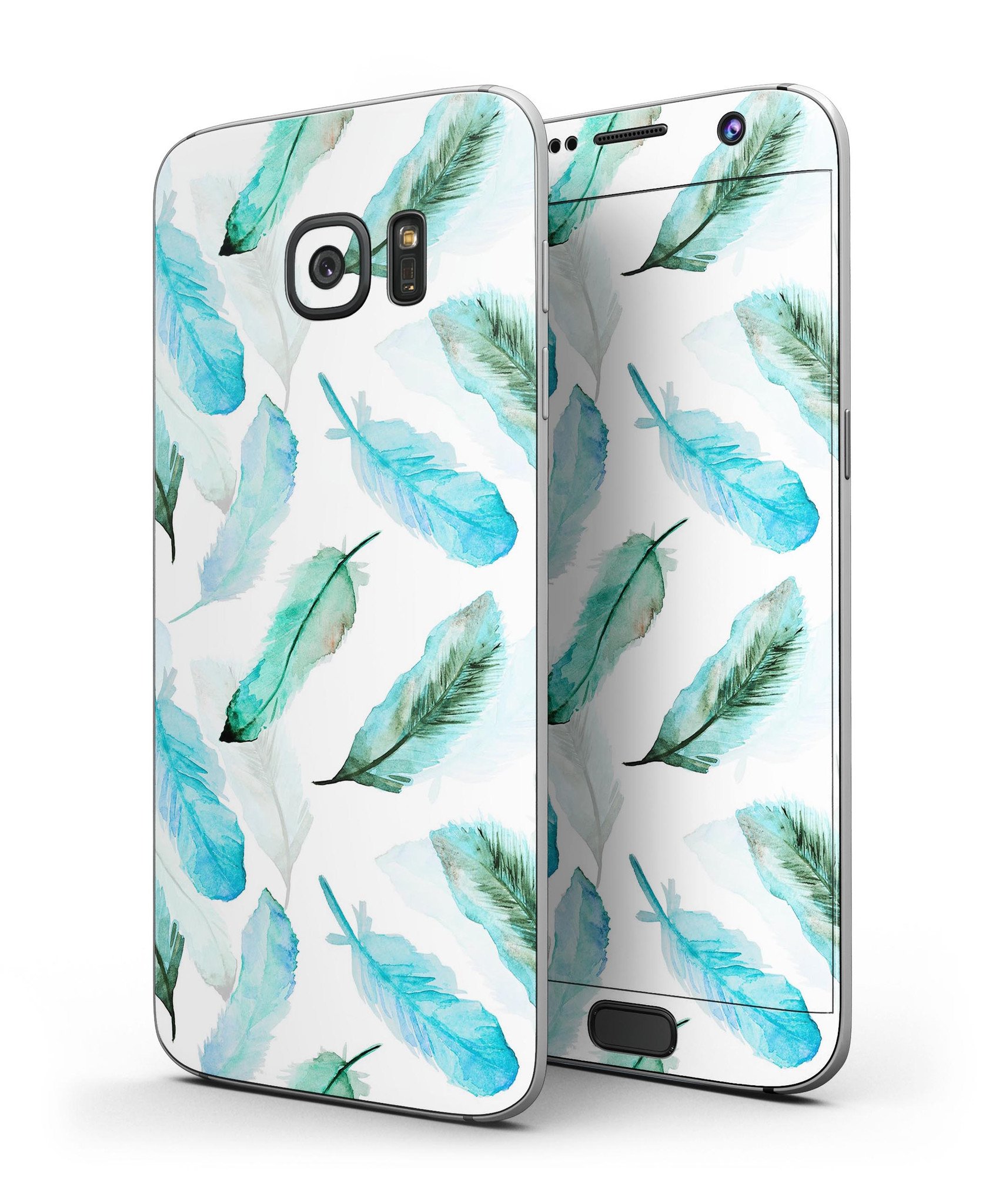 Feathery Watercolor Full Body Skin-Kit for Samsung Galaxy S7, showcasing vibrant colors and premium vinyl material.