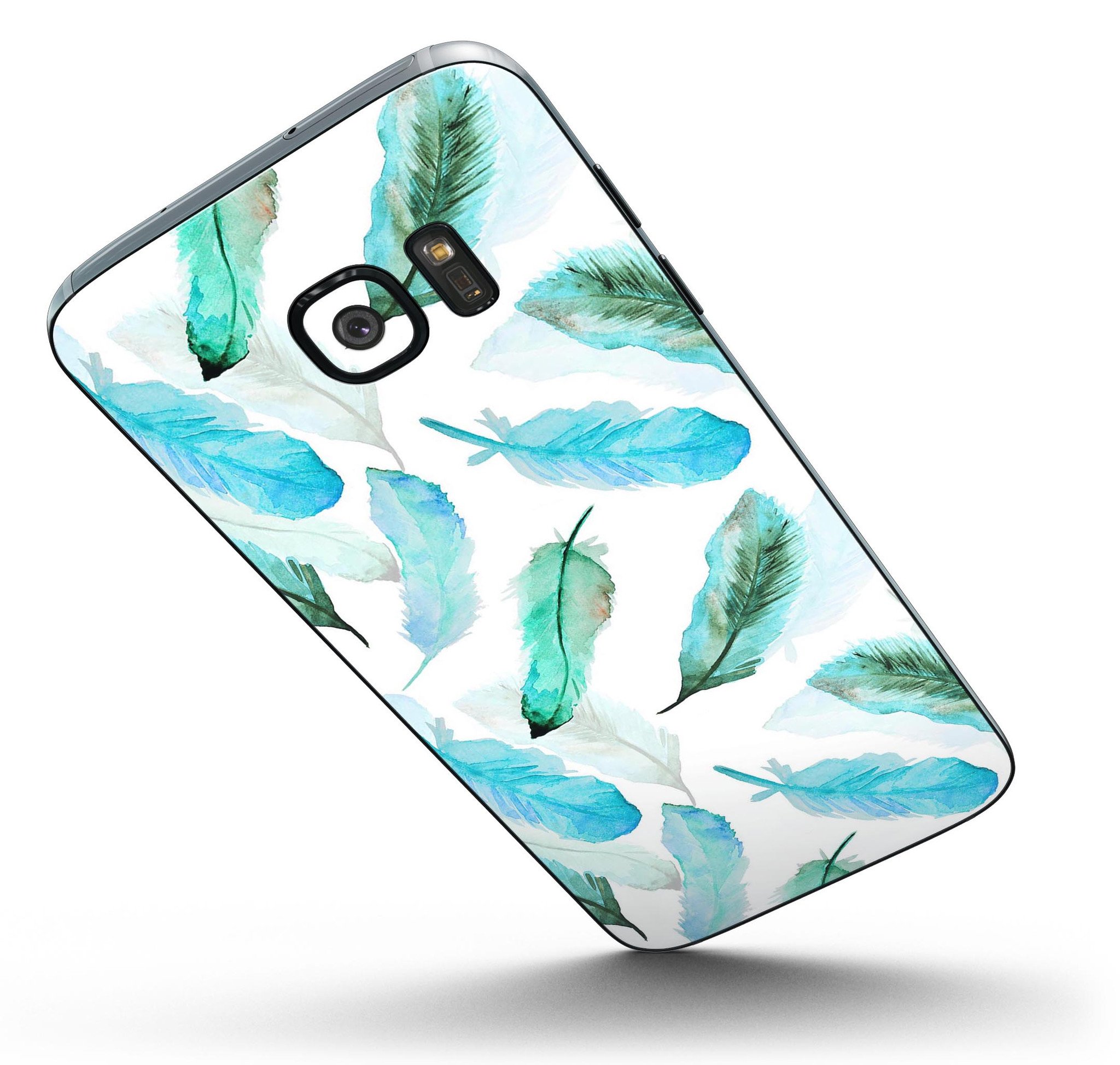 Feathery Watercolor Full Body Skin-Kit for Samsung Galaxy S7, showcasing vibrant colors and premium vinyl material.