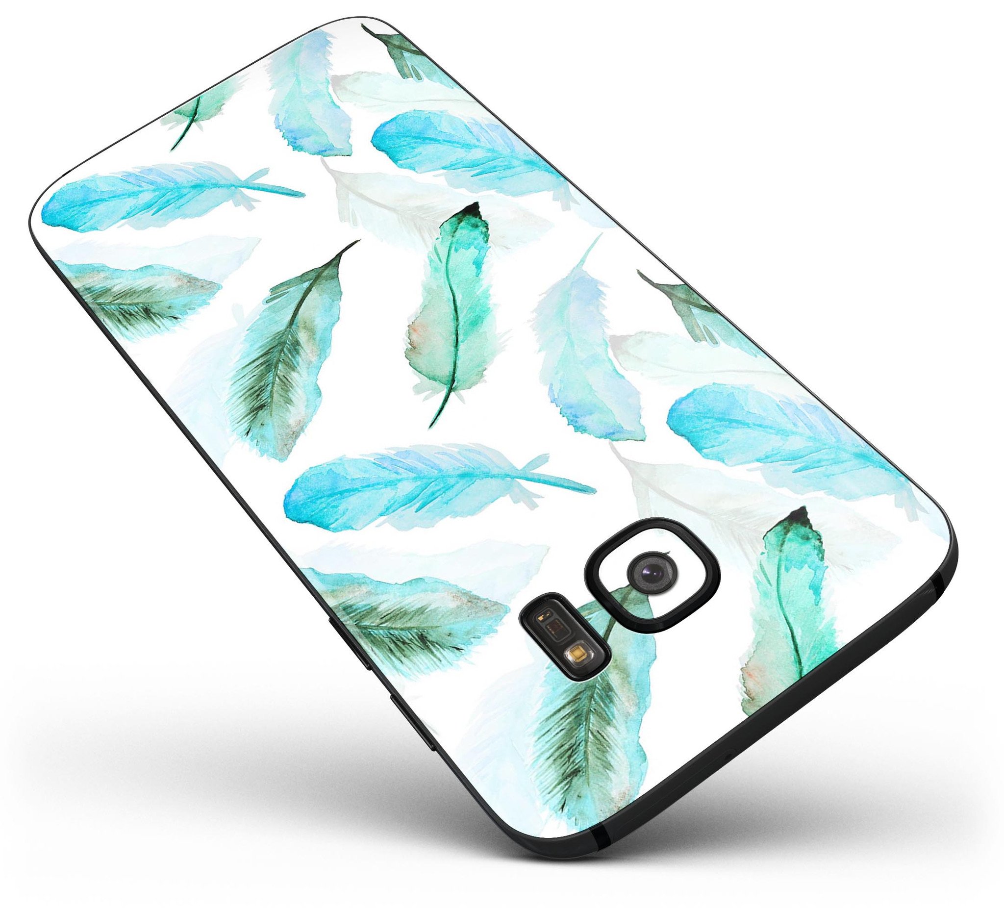 Feathery Watercolor Full Body Skin-Kit for Samsung Galaxy S7, showcasing vibrant colors and premium vinyl material.