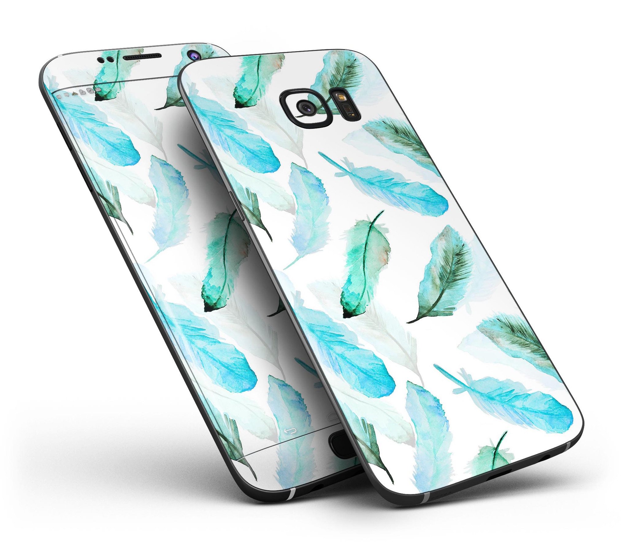 Feathery Watercolor Full Body Skin-Kit for Samsung Galaxy S7, showcasing vibrant colors and premium vinyl material.