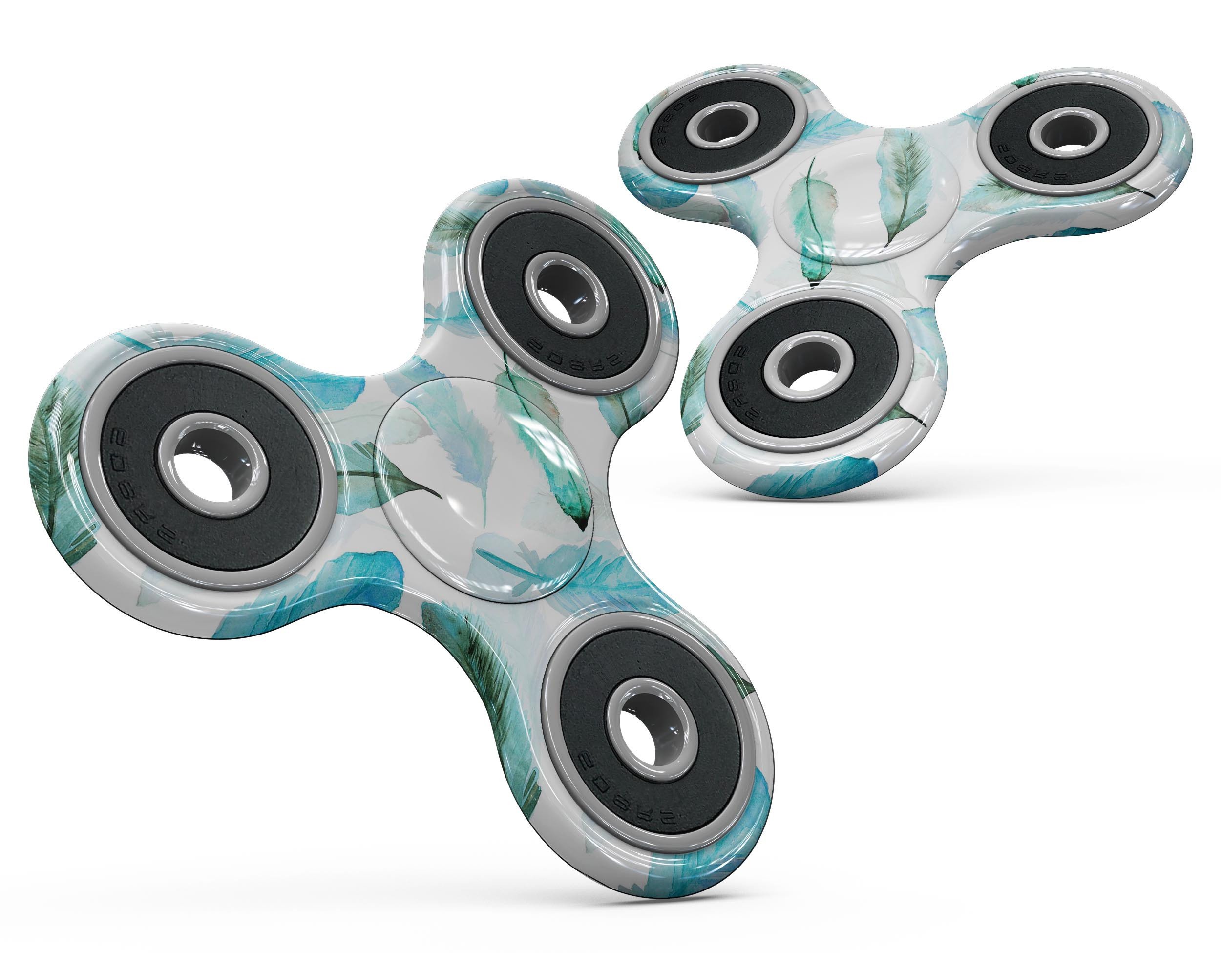 Feathery Watercolor Full-Body Skin-Kit for fidget spinner, showcasing vibrant colors and intricate patterns.