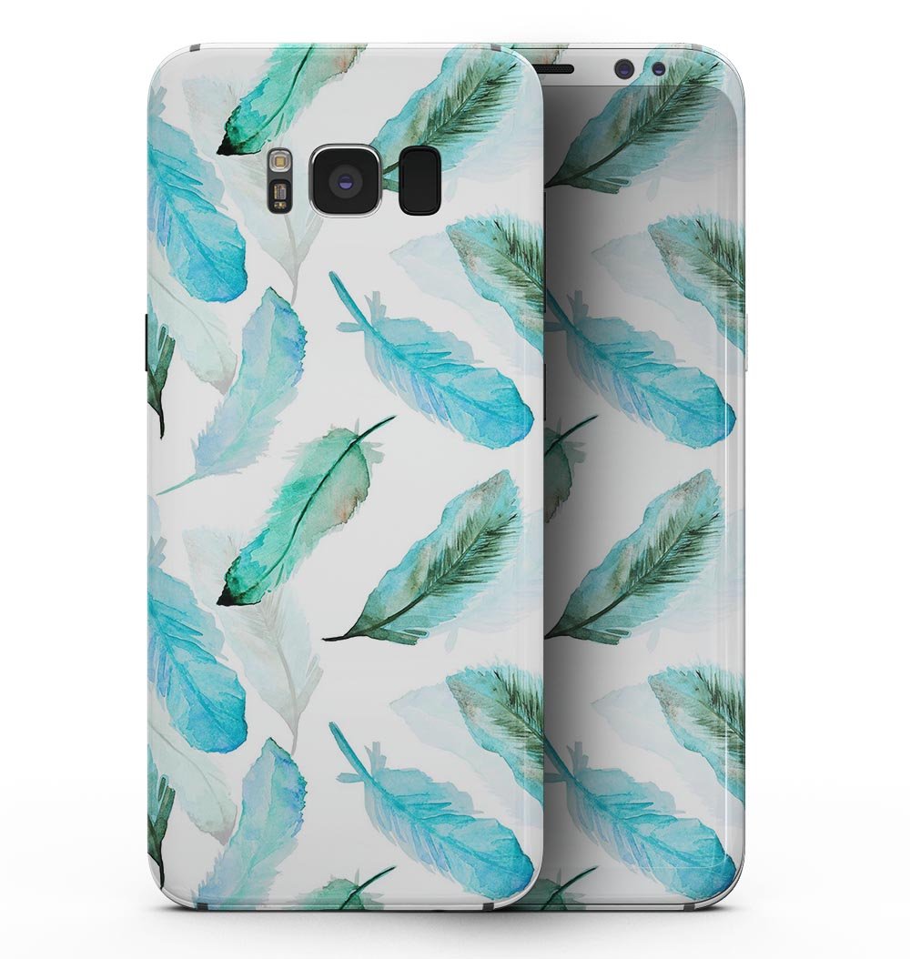 Feathery Watercolor Full-Body Skin Kit for Samsung Galaxy S8, showcasing vibrant colors and a sleek design.