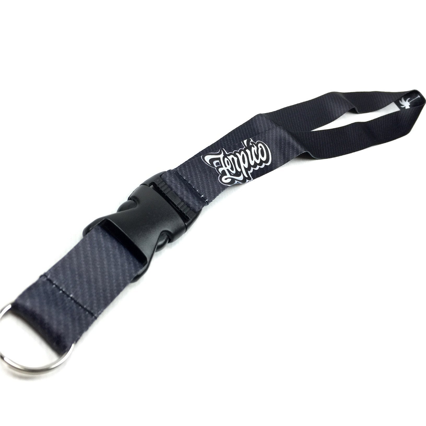 Fibrous Lanyard featuring a sturdy steel clasp and a stylish carbon fiber pattern, ideal for holding keys and IDs securely.