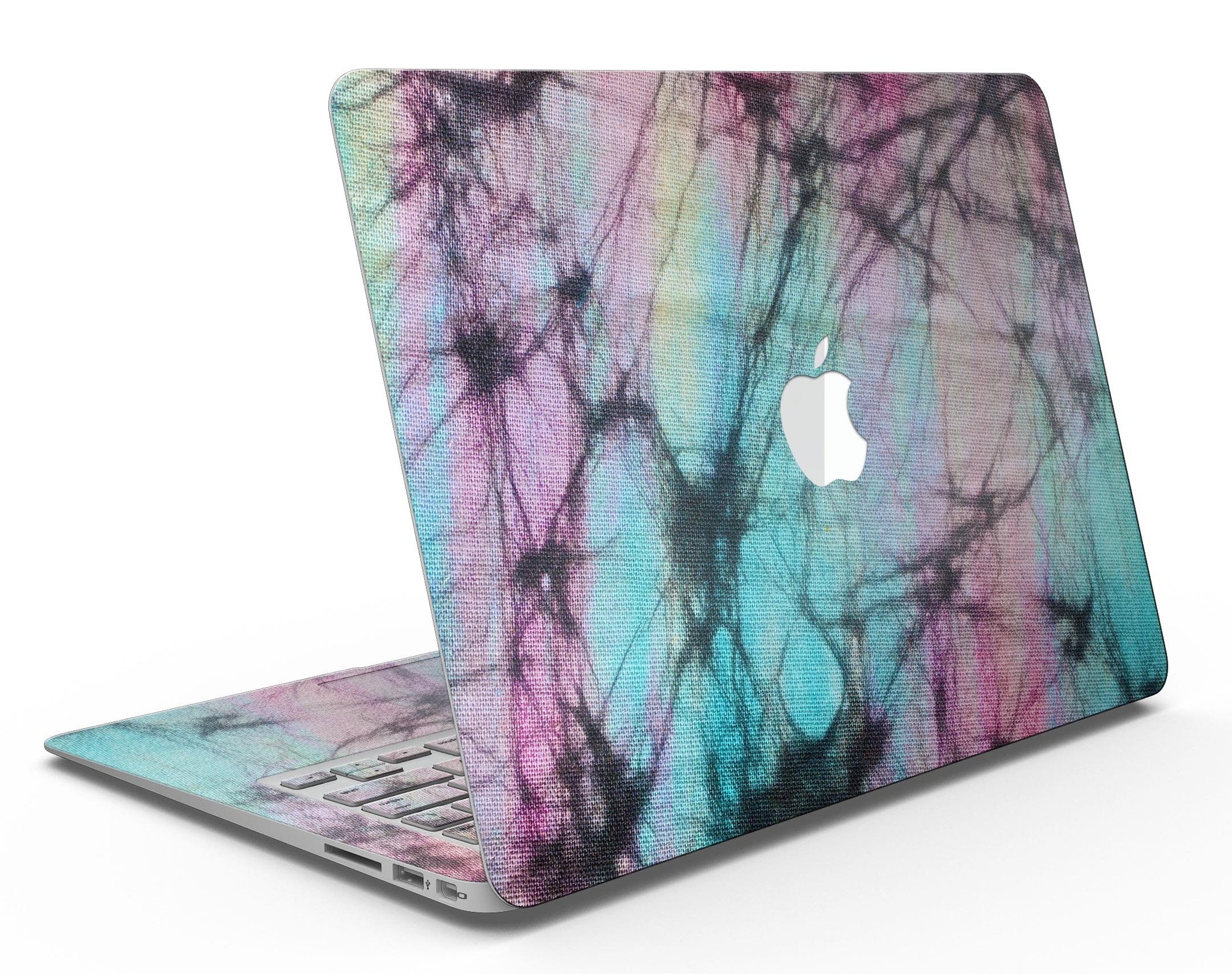 Fibrous Watercolor MacBook Air Skin Kit showcasing vibrant design and premium vinyl material.