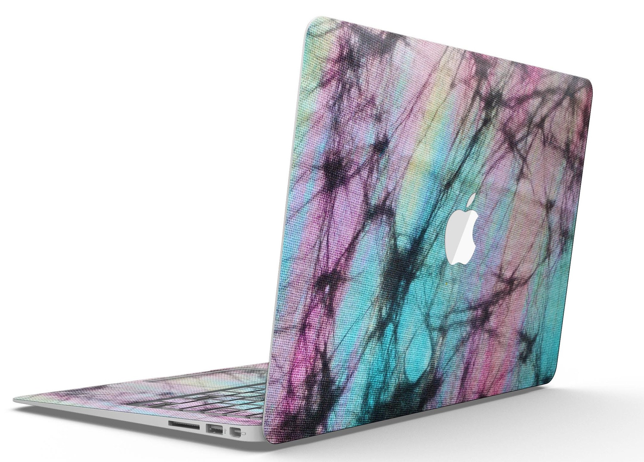 Fibrous Watercolor MacBook Air Skin Kit showcasing vibrant design and premium vinyl material.