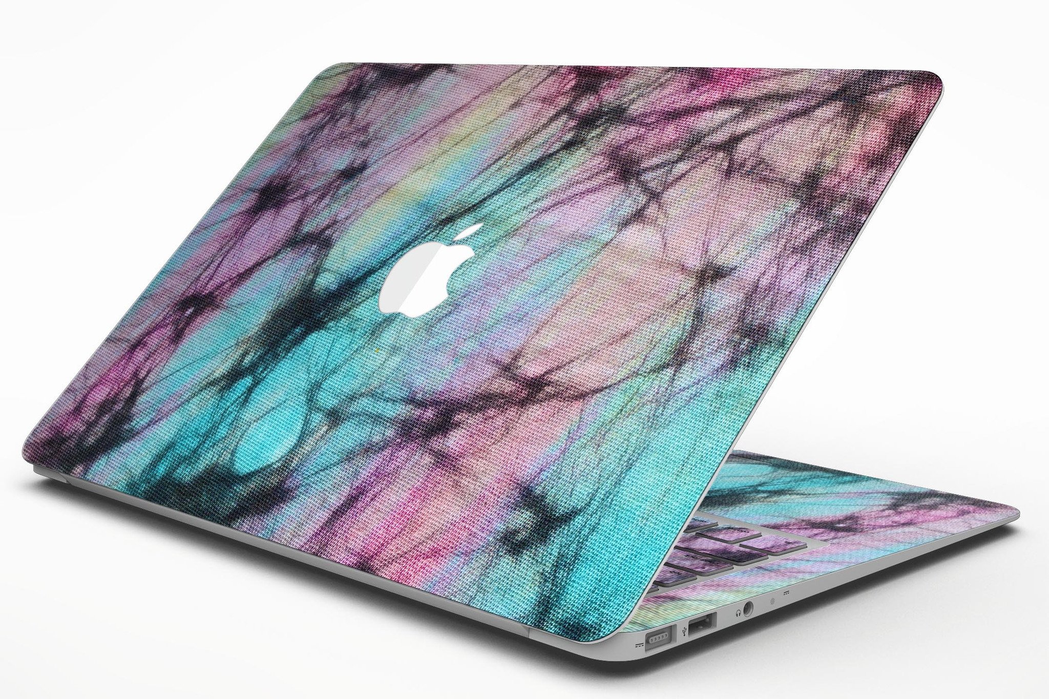 Fibrous Watercolor MacBook Air Skin Kit showcasing vibrant design and premium vinyl material.