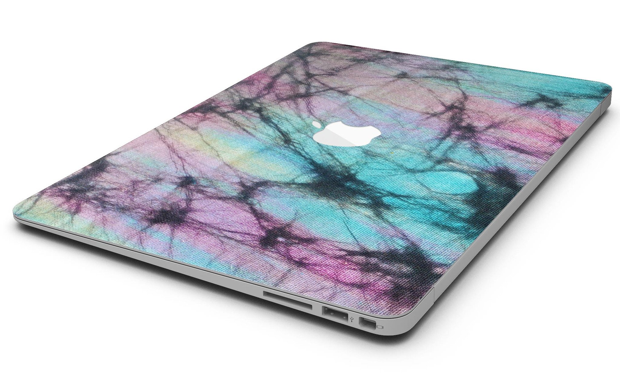 Fibrous Watercolor MacBook Air Skin Kit showcasing vibrant design and premium vinyl material.