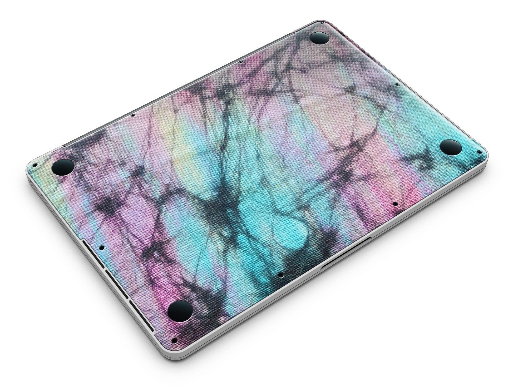 Fibrous Watercolor skin applied to a MacBook Pro with Retina Display, showcasing vibrant colors and a sleek design.