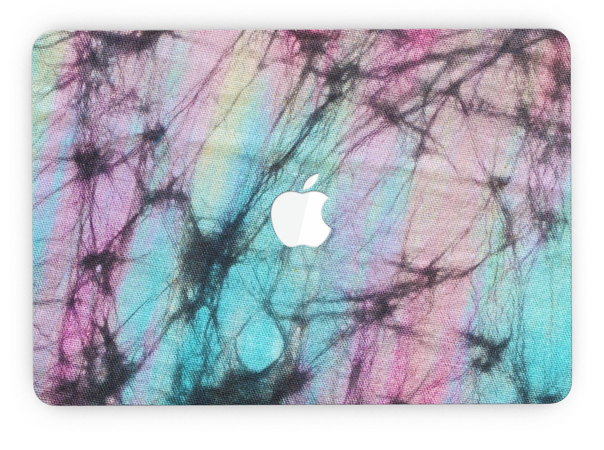 Fibrous Watercolor skin applied to a MacBook Pro with Retina Display, showcasing vibrant colors and a sleek design.