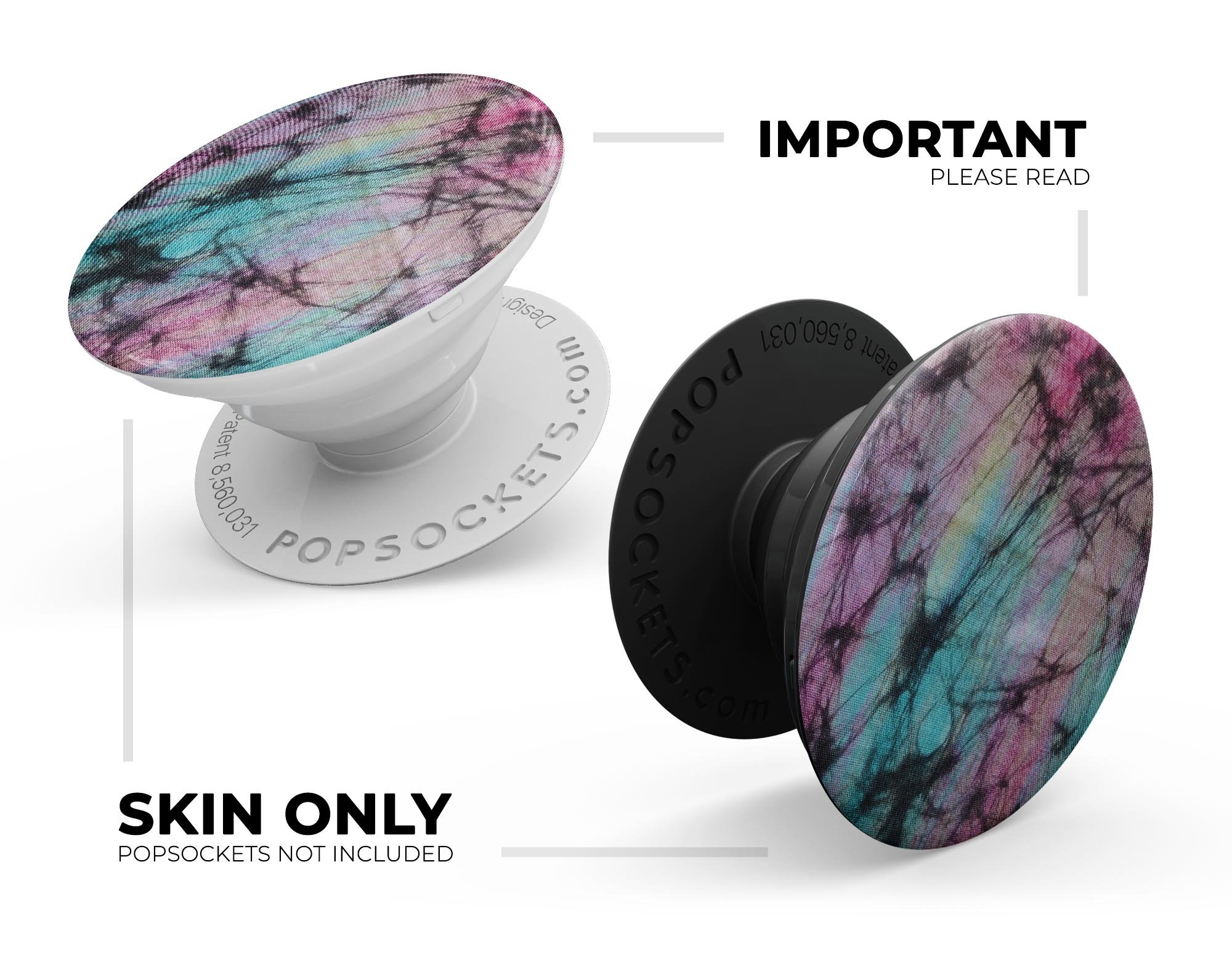 Fibrous Watercolor Skin Kit for PopSockets, showcasing vibrant colors and a premium vinyl finish.