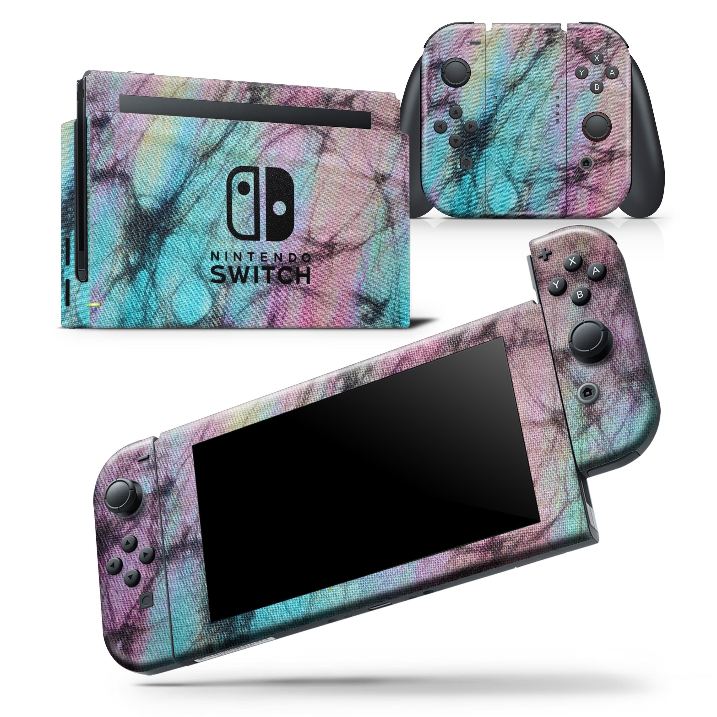 Fibrous Watercolor skin wrap decal for Nintendo Switch Lite, showcasing vibrant colors and a precise fit on the console.