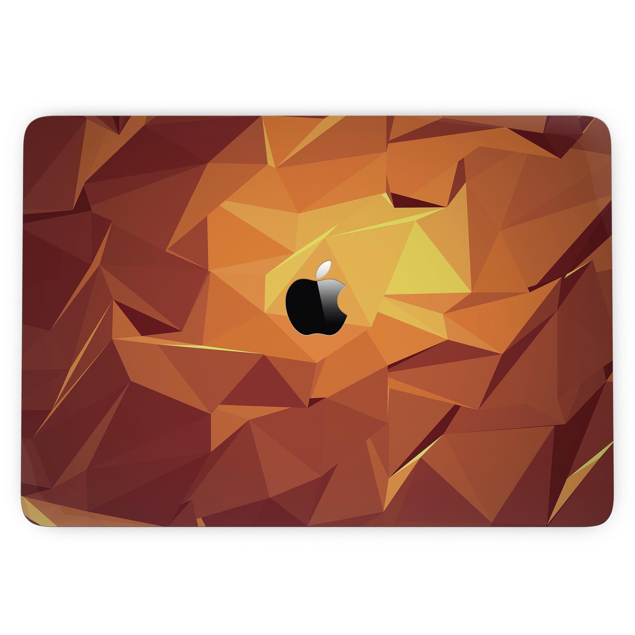 Fiery Abstract Geometric Shapes skin kit for MacBook Pro, showcasing vibrant geometric patterns on a sleek device.