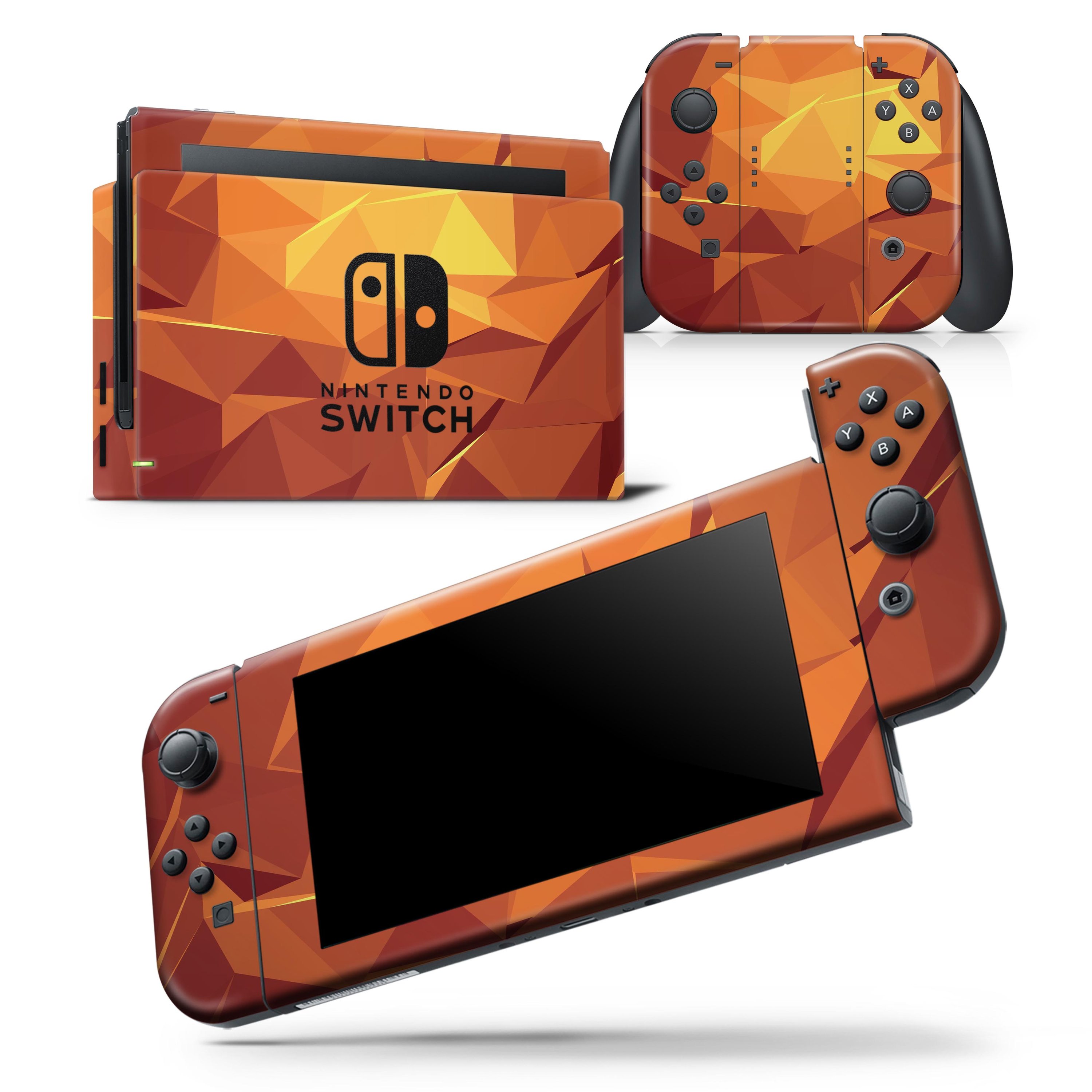 Fiery Abstract Geometric Shapes skin wrap decal for Nintendo Switch, showcasing vibrant colors and geometric patterns.