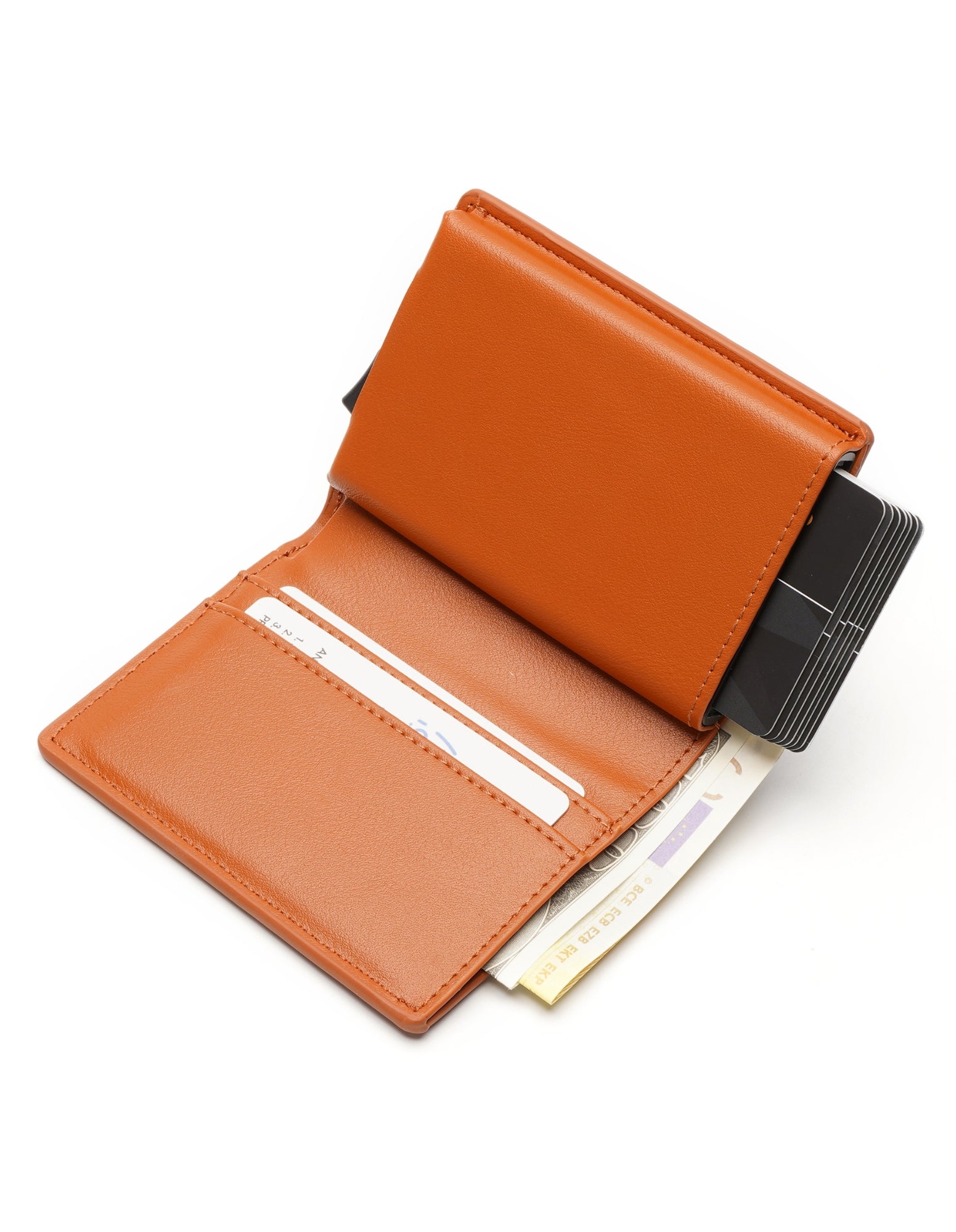 FITZROY AirTag Wallet in Tan, made from premium vegan leather with RFID blocking technology, designed for secure storage of cards and cash.