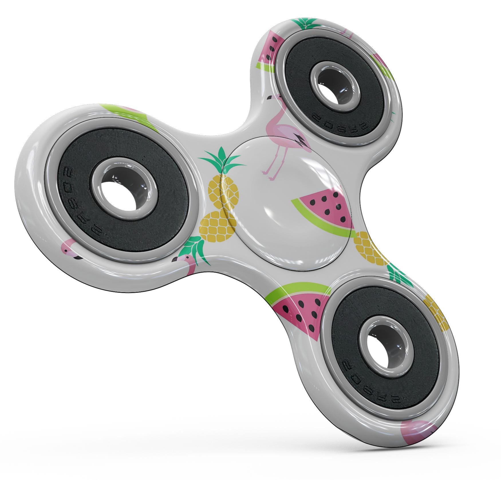 Flaminos Fun and Fruit Full-Body Fidget Spinner Skin-Kit showcasing vibrant designs and premium vinyl material.