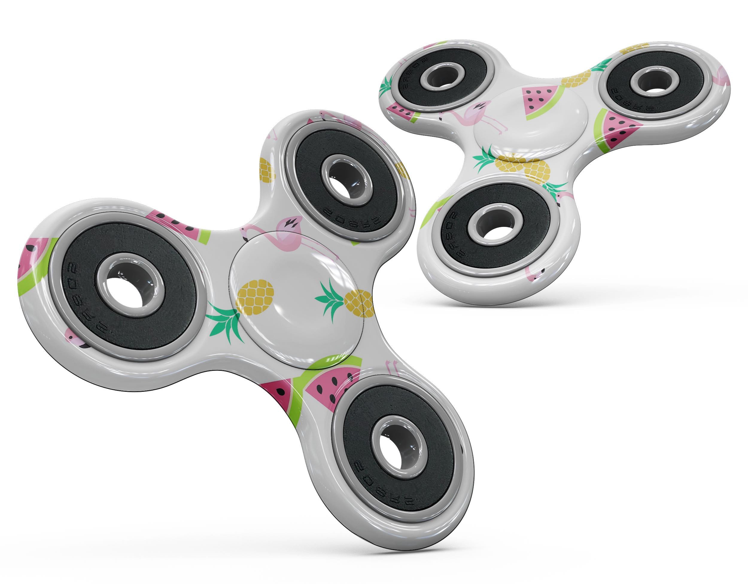 Flaminos Fun and Fruit Full-Body Fidget Spinner Skin-Kit showcasing vibrant designs and premium vinyl material.