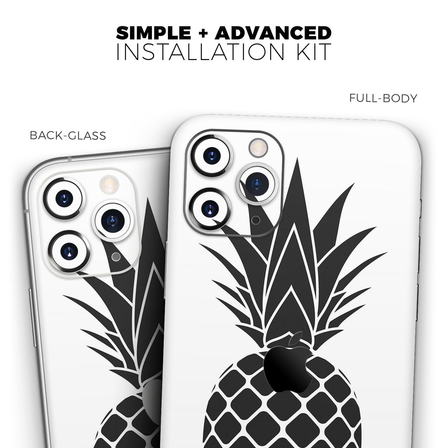 Flat Pineapple Skin-Kit for iPhone 13 and 13 Pro, showcasing vibrant pineapple design on premium vinyl.