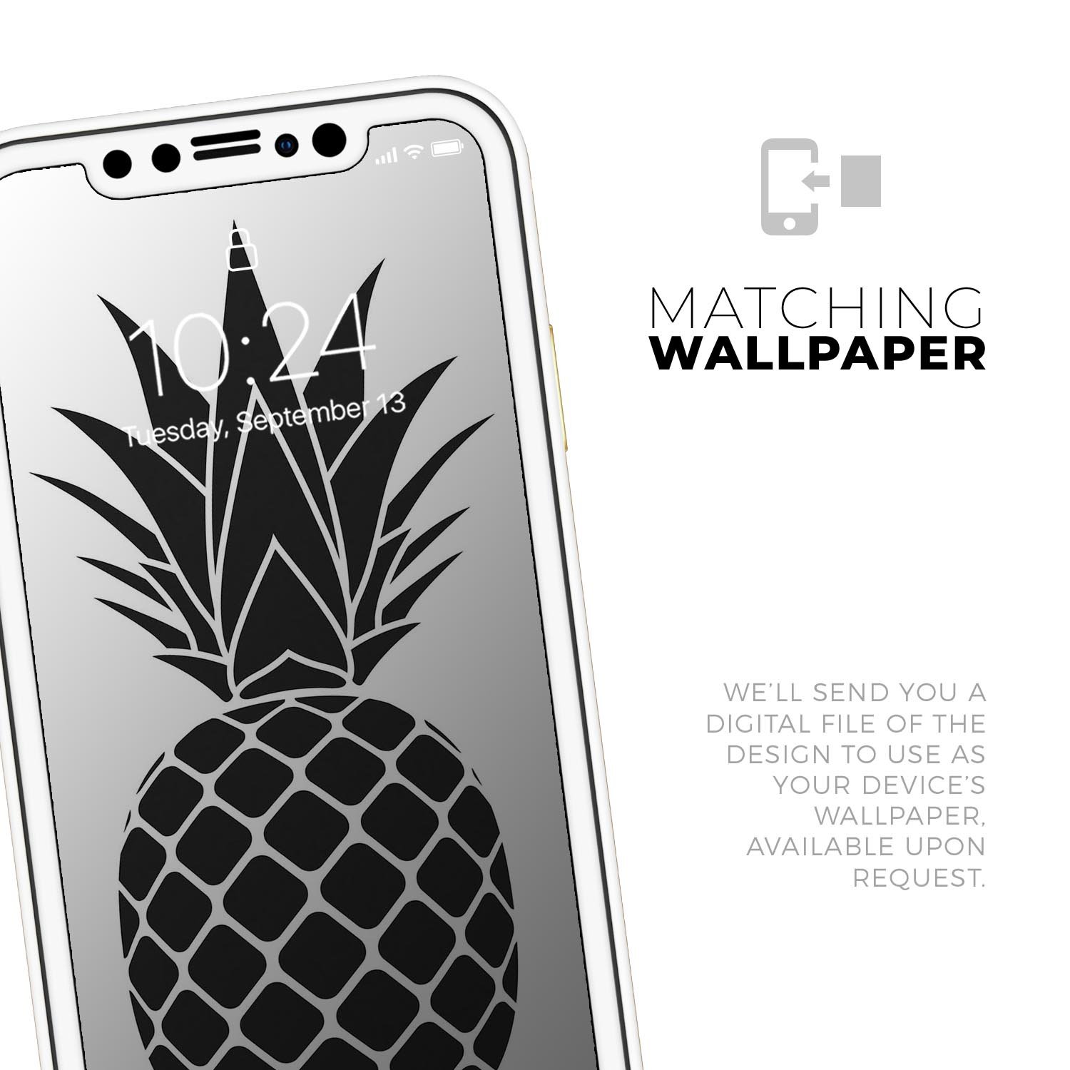 Flat Pineapple Skin-Kit for iPhone 13 and 13 Pro, showcasing vibrant pineapple design on premium vinyl.