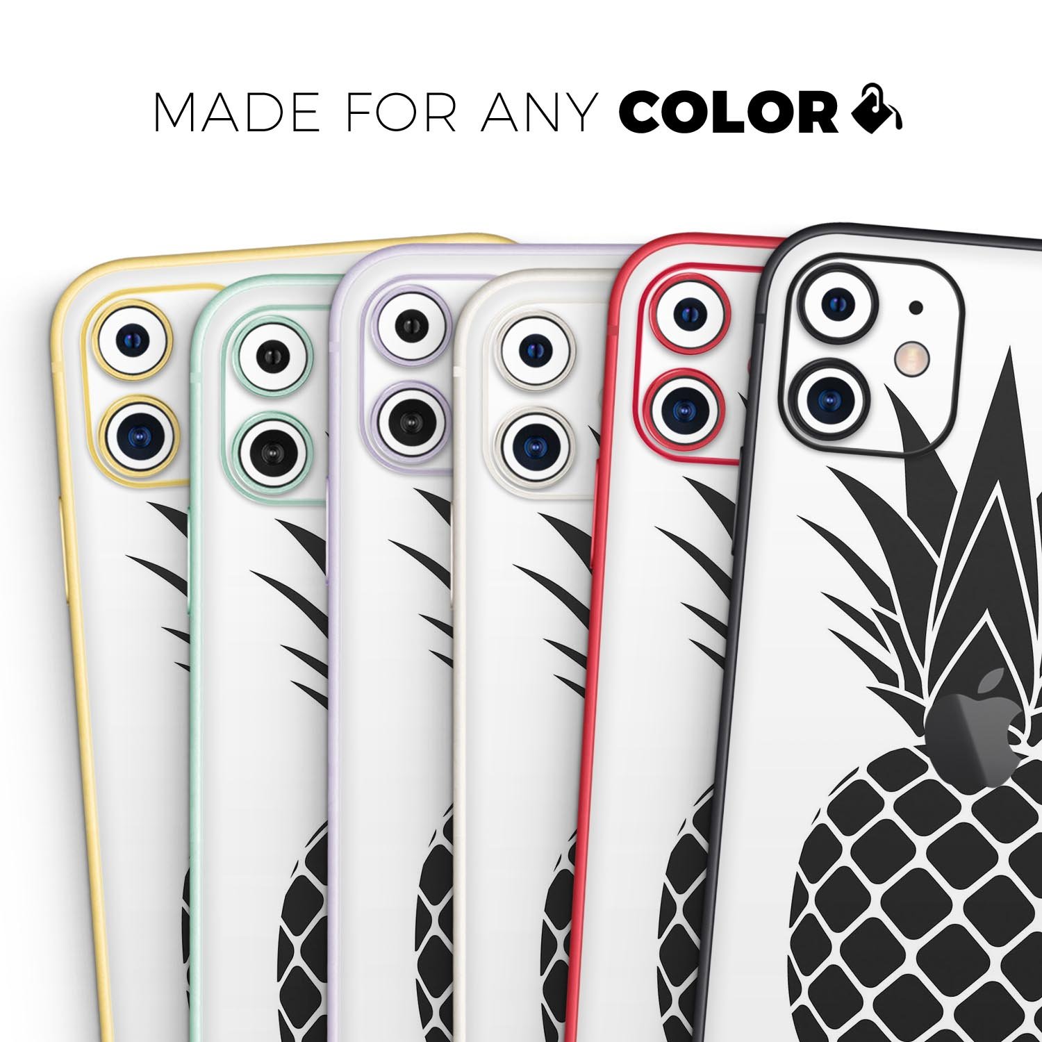 Flat Pineapple Skin-Kit for iPhone 13 and 13 Pro, showcasing vibrant pineapple design on premium vinyl.