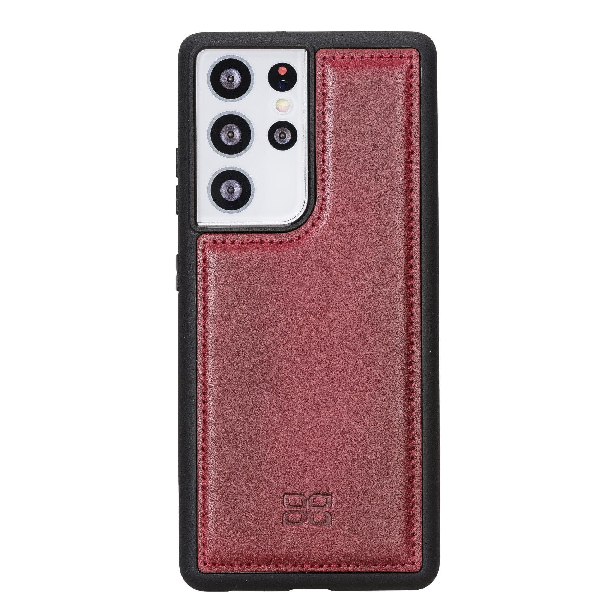 Flex Cover Back Leather Case for Samsung Galaxy S21 Series, showcasing genuine leather craftsmanship and flexible design.