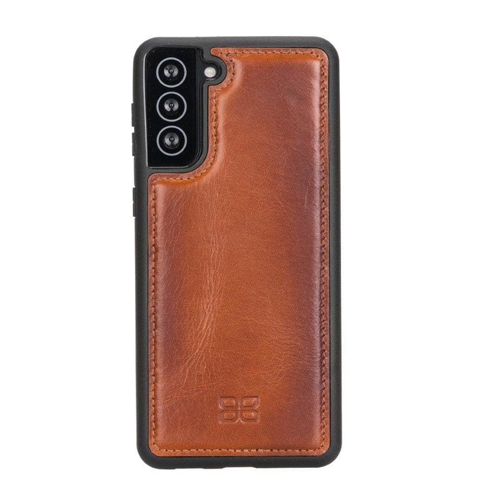 Flex Cover Back Leather Case for Samsung Galaxy S21 Series, showcasing genuine leather craftsmanship and flexible design.