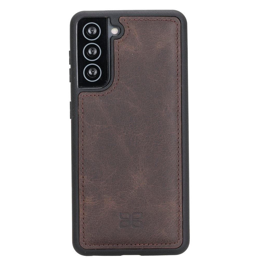 Flex Cover Back Leather Case for Samsung Galaxy S21 Series, showcasing genuine leather craftsmanship and flexible design.