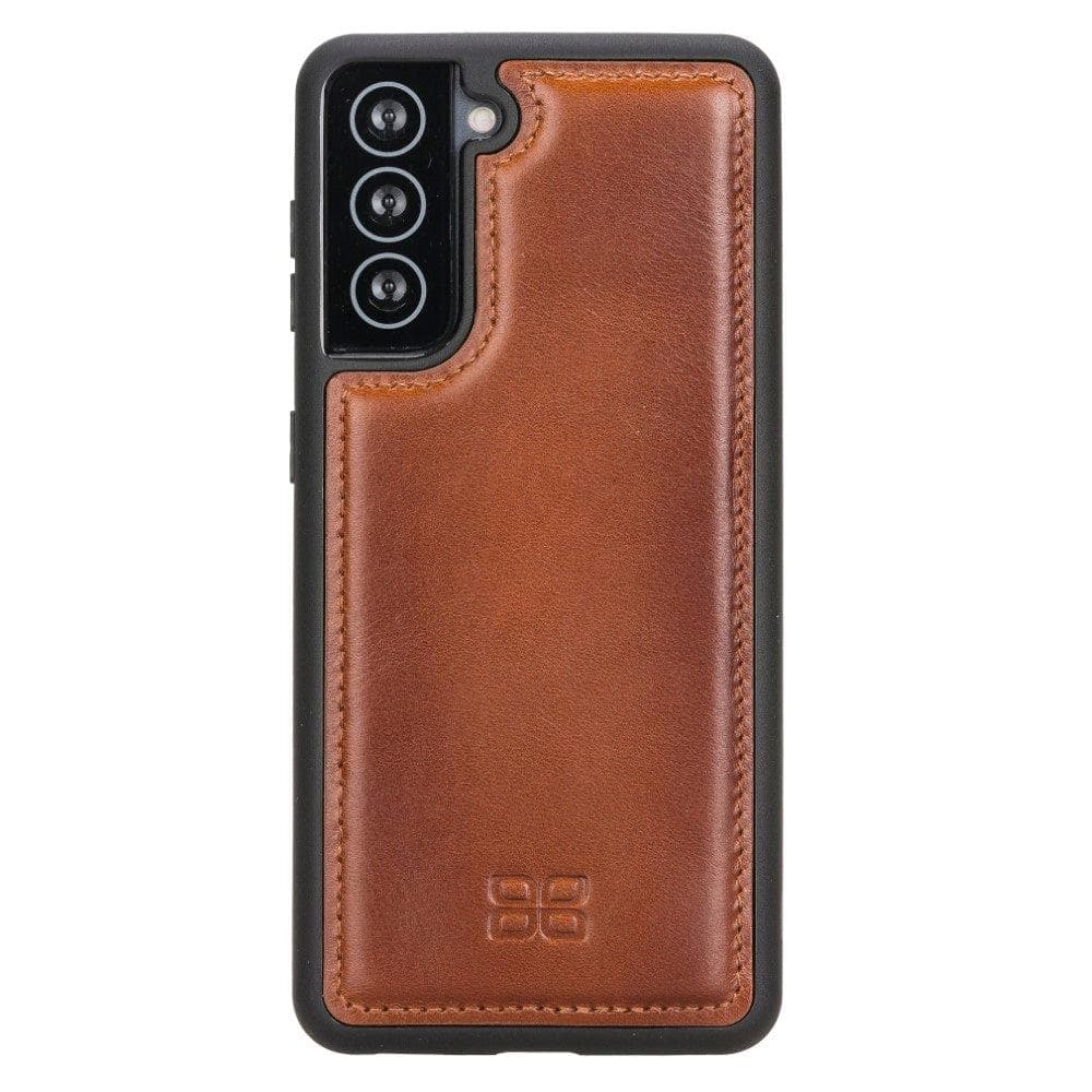 Flex Cover Back Leather Case for Samsung Galaxy S21 Series, showcasing genuine leather craftsmanship and flexible design.