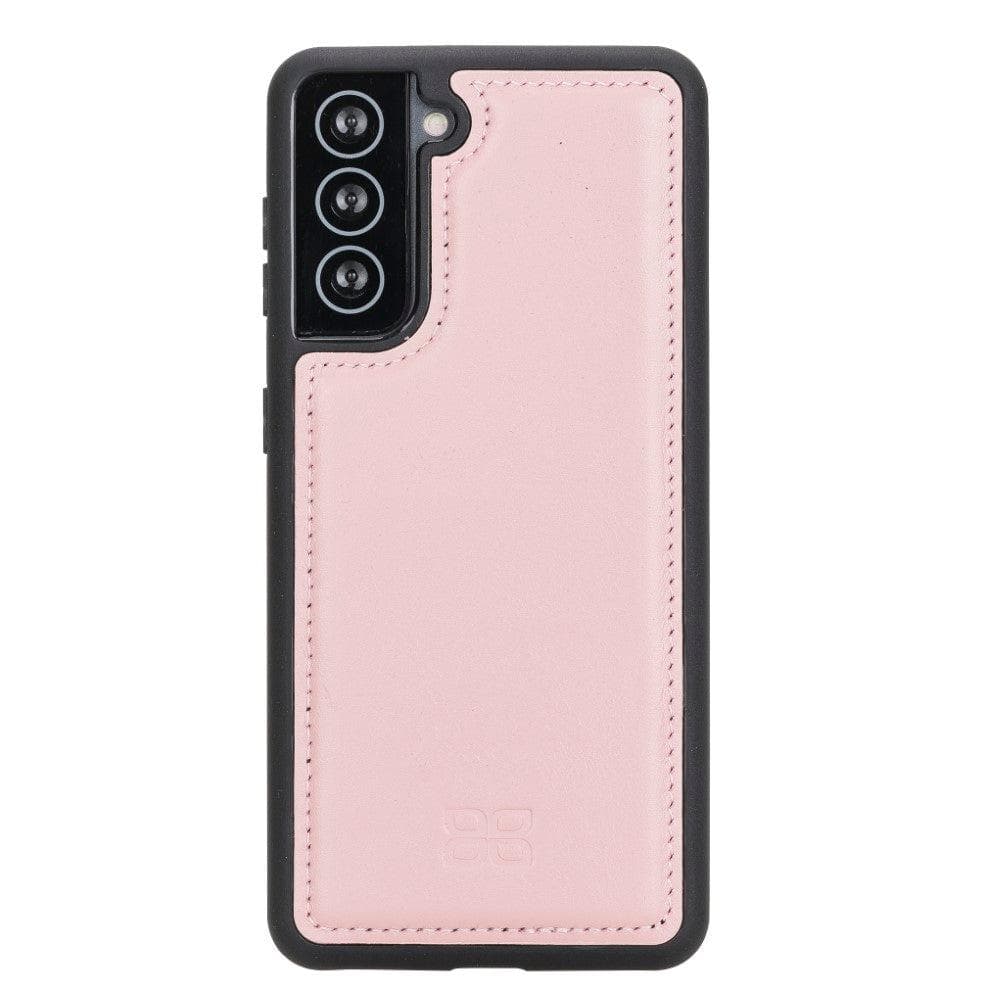 Flex Cover Back Leather Case for Samsung Galaxy S21 Series, showcasing genuine leather craftsmanship and flexible design.