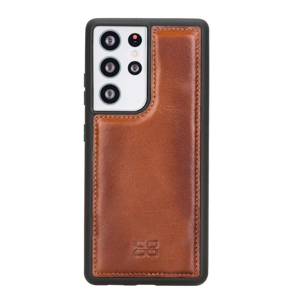 Flex Cover Back Leather Case for Samsung Galaxy S21 Series, showcasing genuine leather craftsmanship and flexible design.