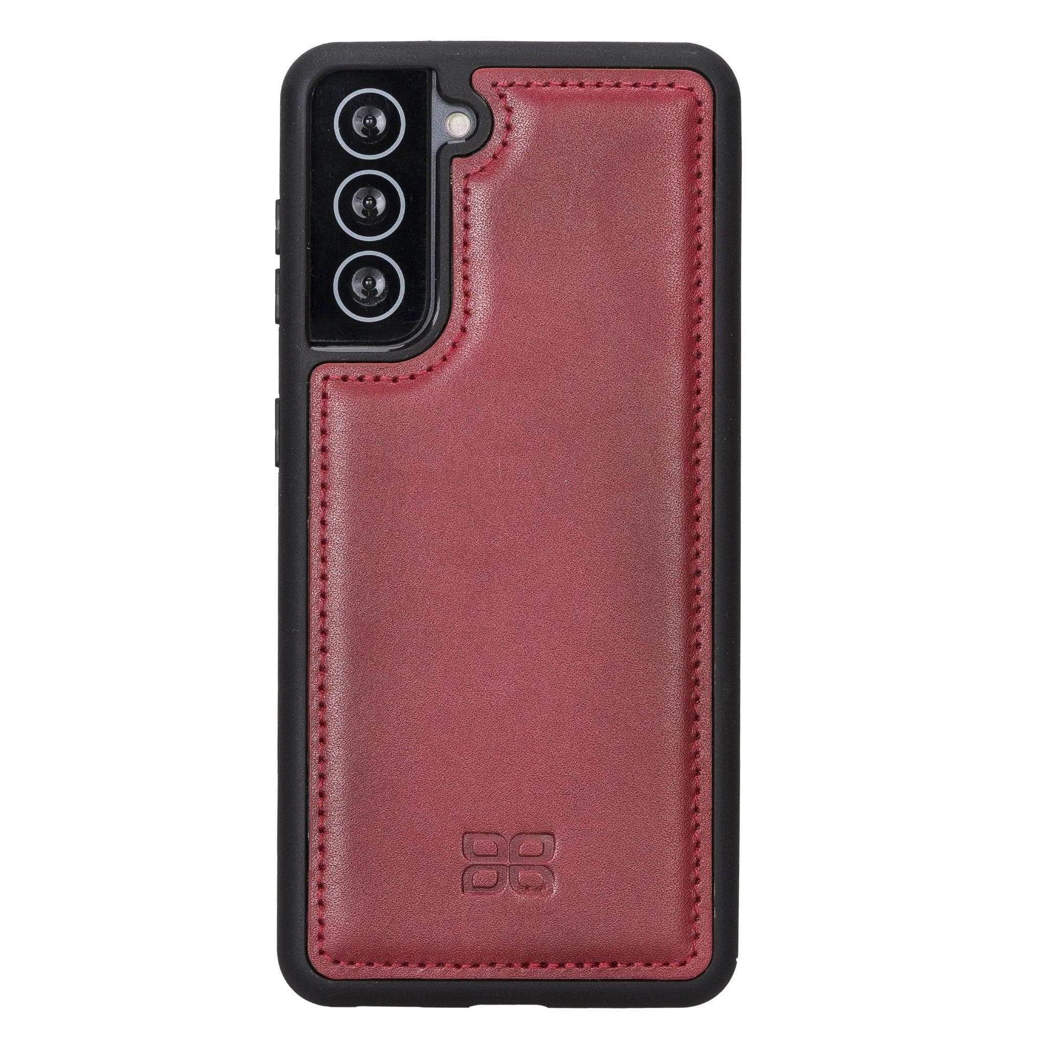 Flex Cover Back Leather Case for Samsung Galaxy S21 Series, showcasing genuine leather craftsmanship and flexible design.