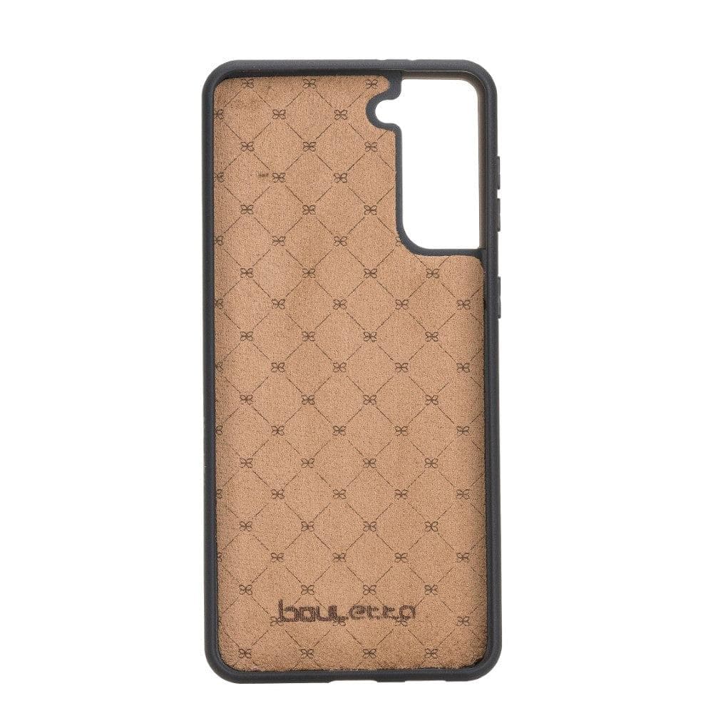 Flex Cover Back Leather Case for Samsung Galaxy S21 Series, showcasing genuine leather craftsmanship and flexible design.