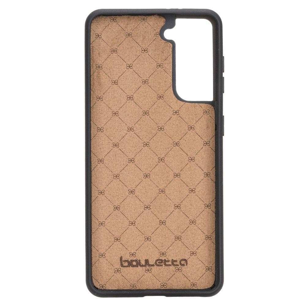 Flex Cover Back Leather Case for Samsung Galaxy S21 Series, showcasing genuine leather craftsmanship and flexible design.