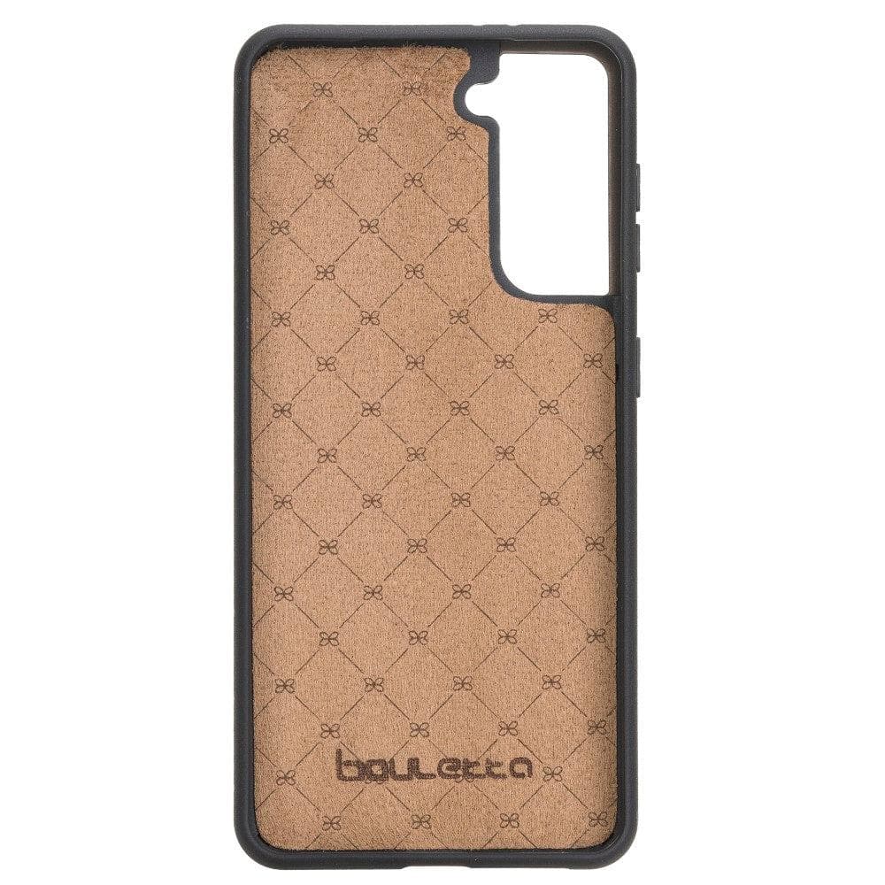 Flex Cover Back Leather Case for Samsung Galaxy S21 Series, showcasing genuine leather craftsmanship and flexible design.