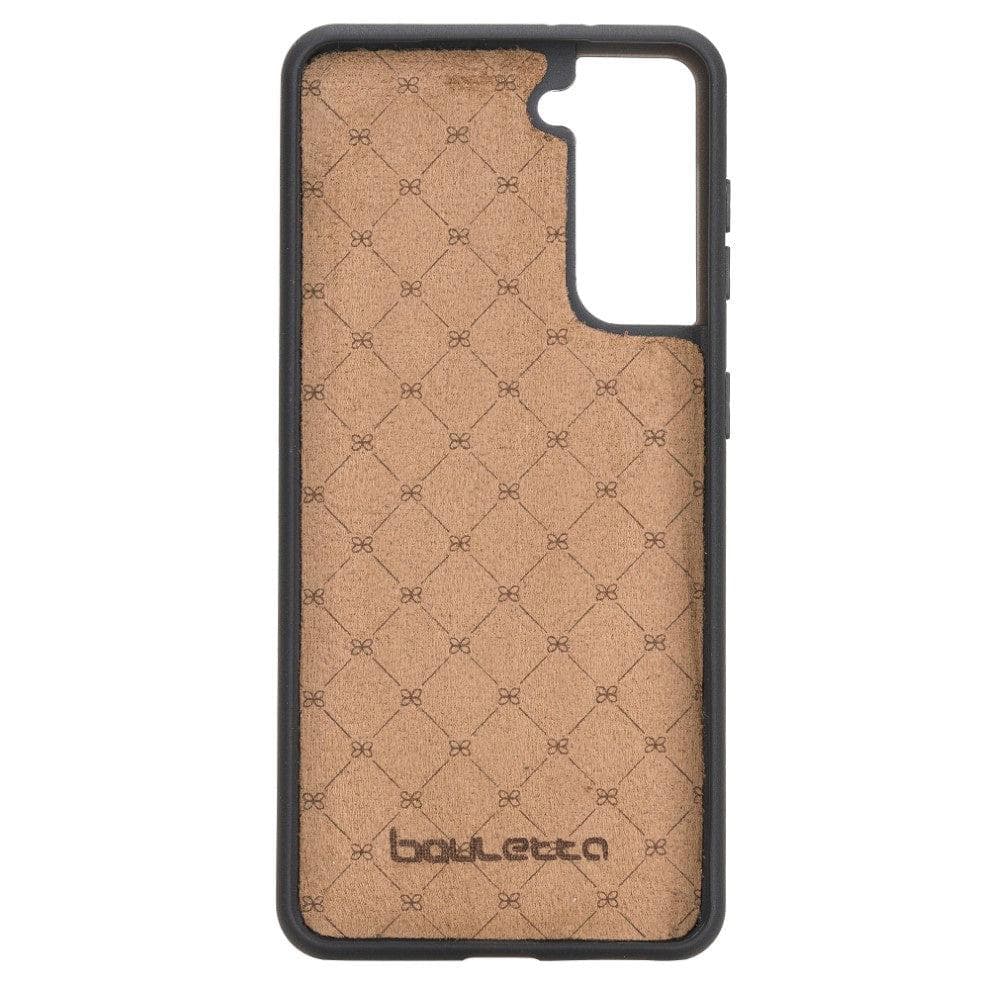 Flex Cover Back Leather Case for Samsung Galaxy S21 Series, showcasing genuine leather craftsmanship and flexible design.