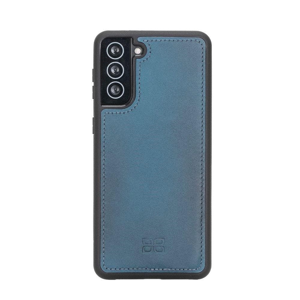 Flex Cover Back Leather Case for Samsung Galaxy S21 Series, showcasing genuine leather craftsmanship and flexible design.