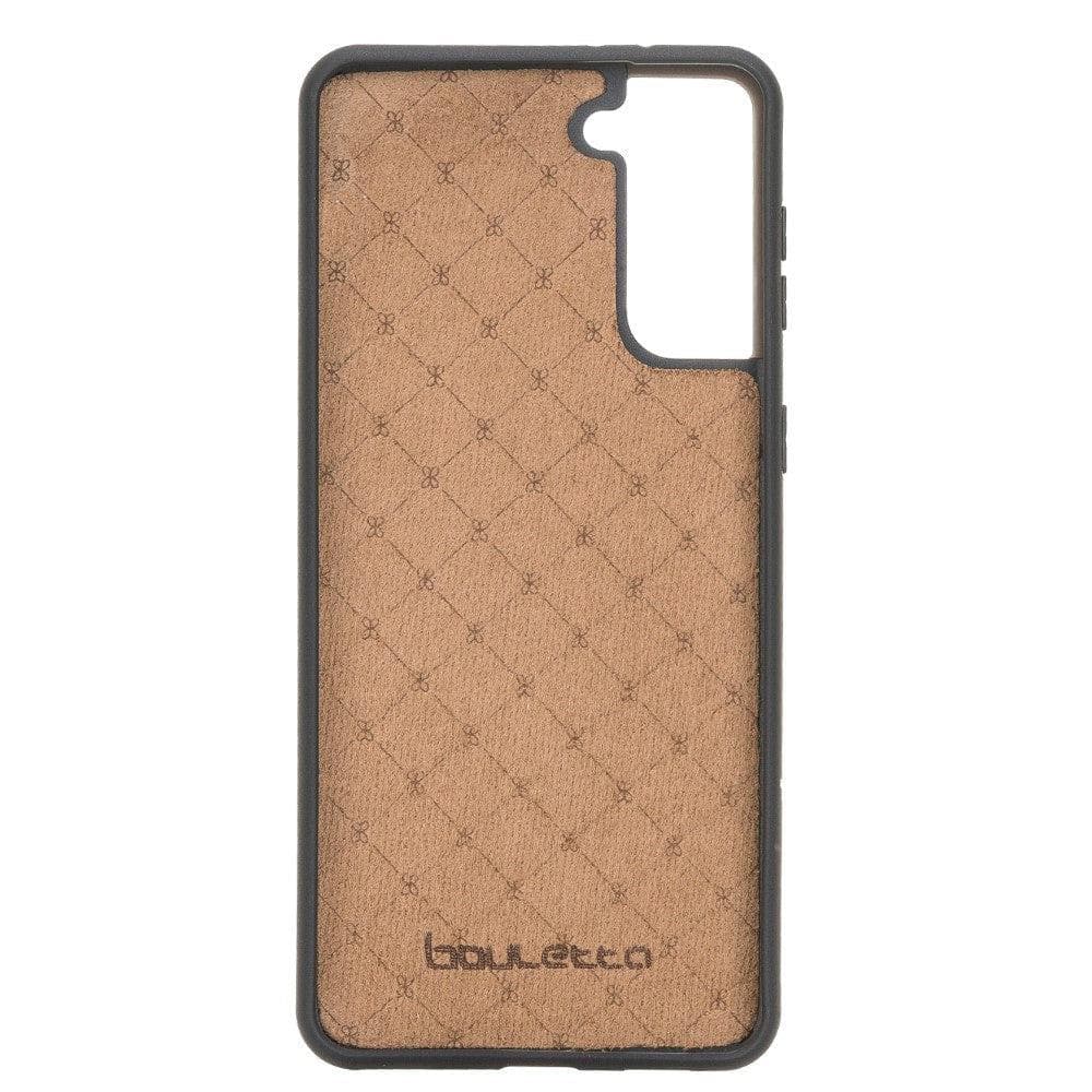 Flex Cover Back Leather Case for Samsung Galaxy S21 Series, showcasing genuine leather craftsmanship and flexible design.