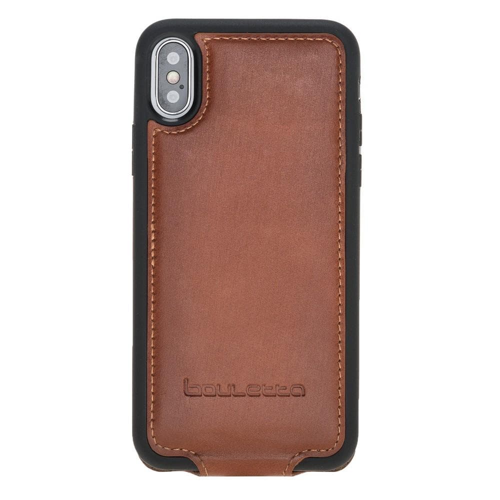 Bouletta Flip Leather Case for Apple iPhone X and XS in elegant design, showcasing natural leather and magnetic closure.