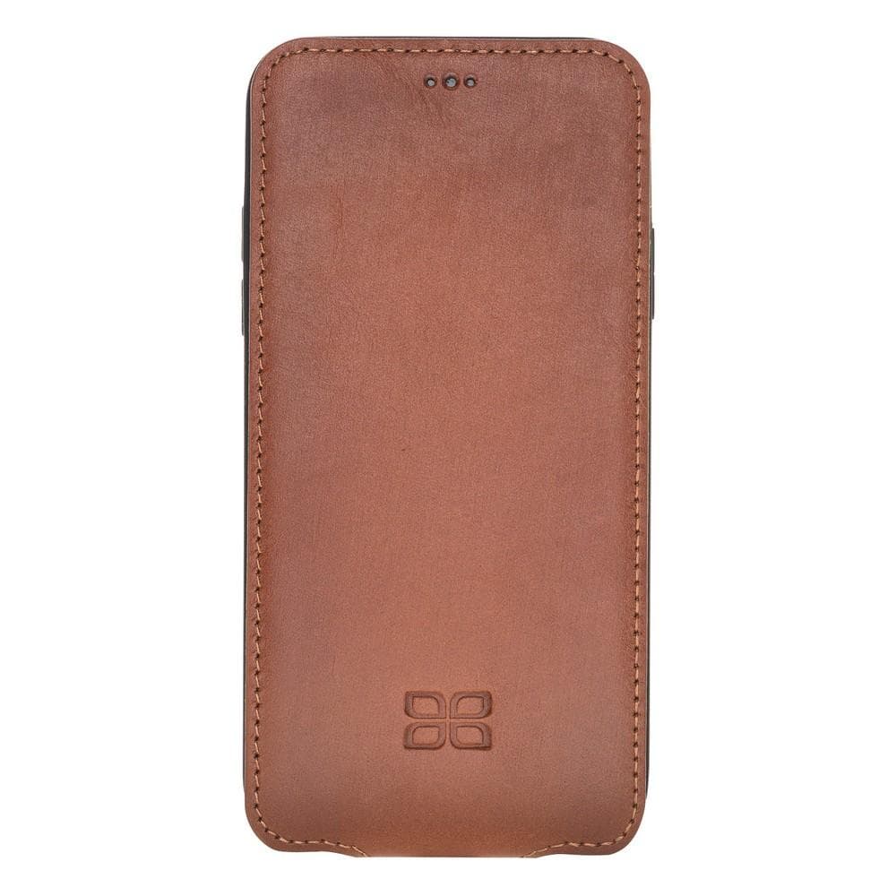 Bouletta Flip Leather Case for Apple iPhone X and XS in elegant design, showcasing natural leather and magnetic closure.