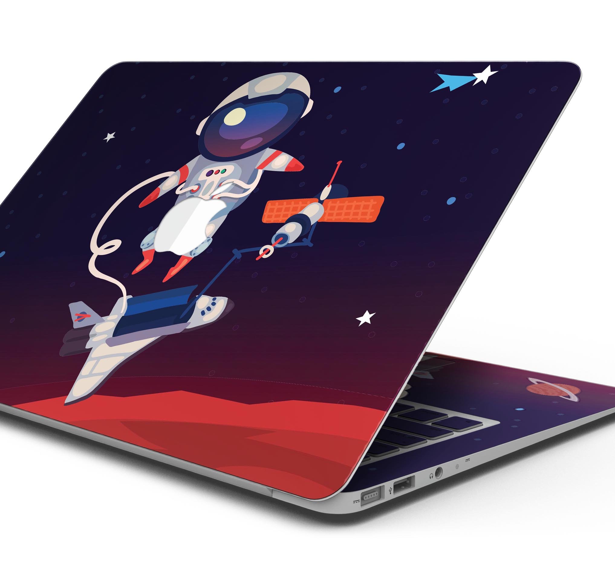 Floating Cartoon Astronaut skin decal wrap kit for MacBook, showcasing vibrant colors and a sleek design.