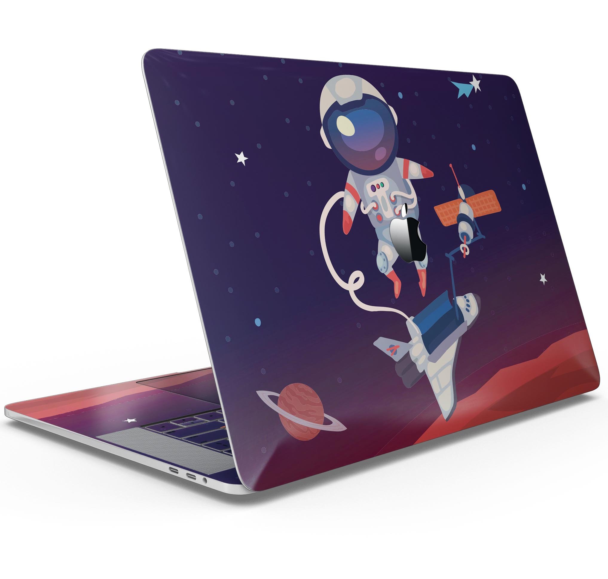 Floating Cartoon Astronaut skin decal wrap kit for MacBook, showcasing vibrant colors and a sleek design.