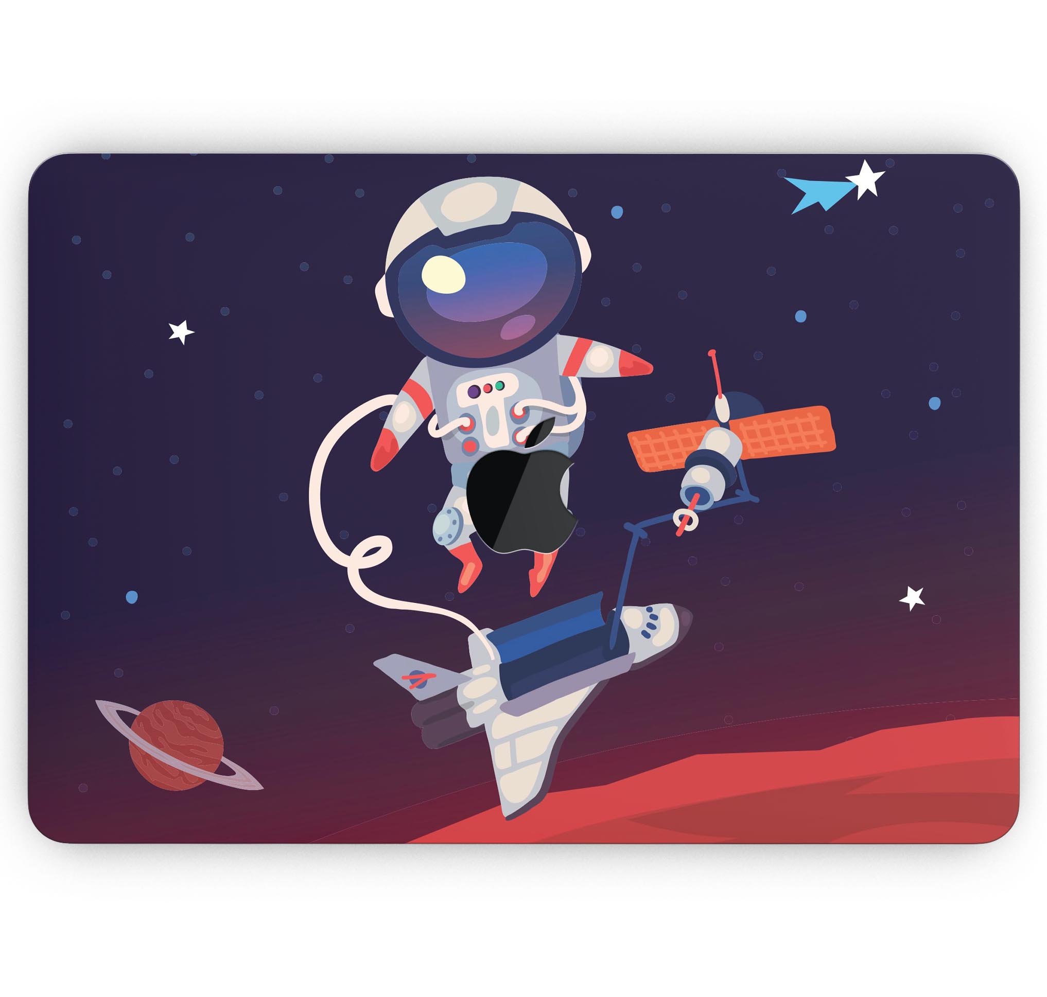 Floating Cartoon Astronaut skin decal wrap kit for MacBook, showcasing vibrant colors and a sleek design.