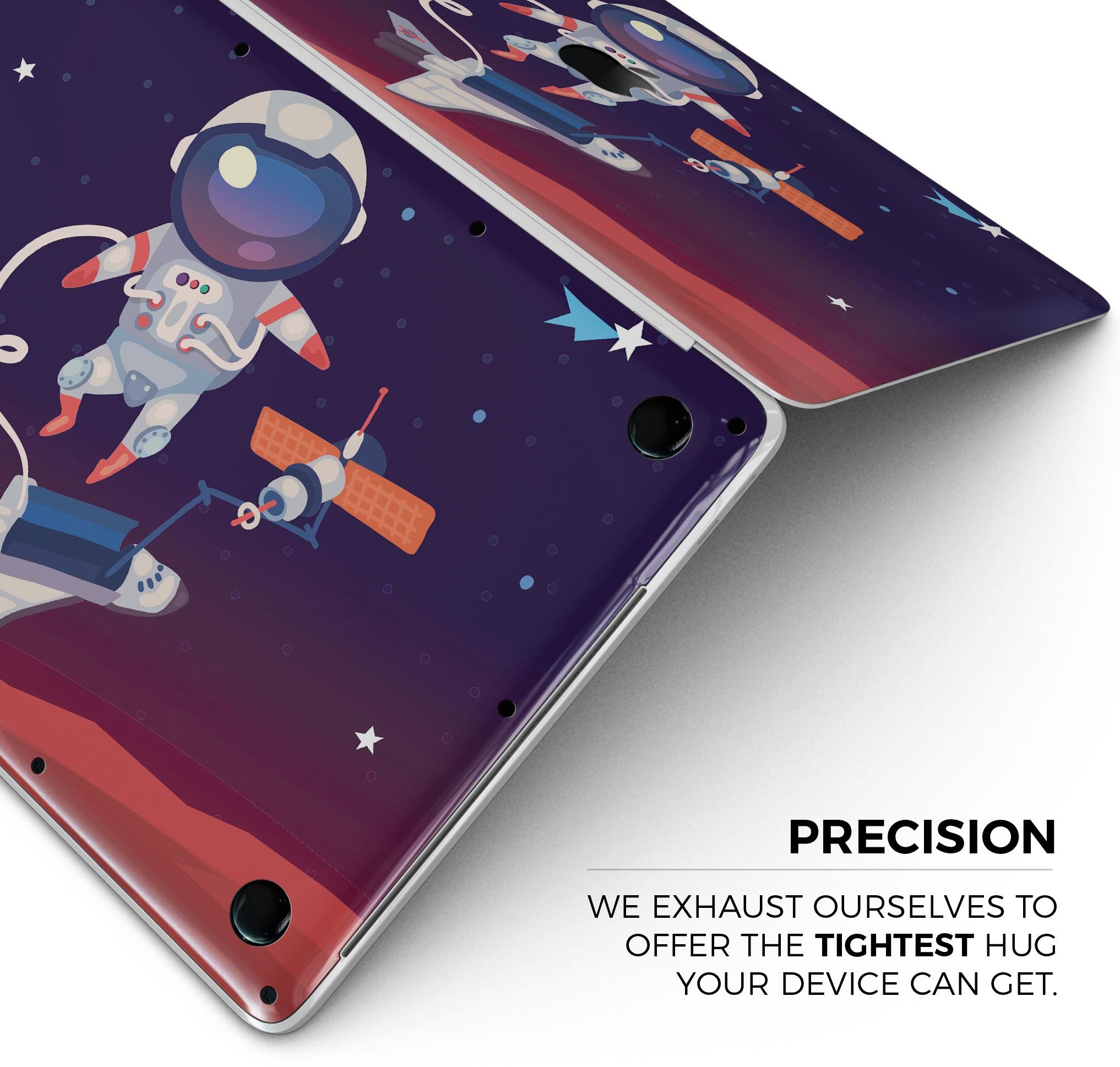 Floating Cartoon Astronaut skin decal wrap kit for MacBook, showcasing vibrant colors and a sleek design.