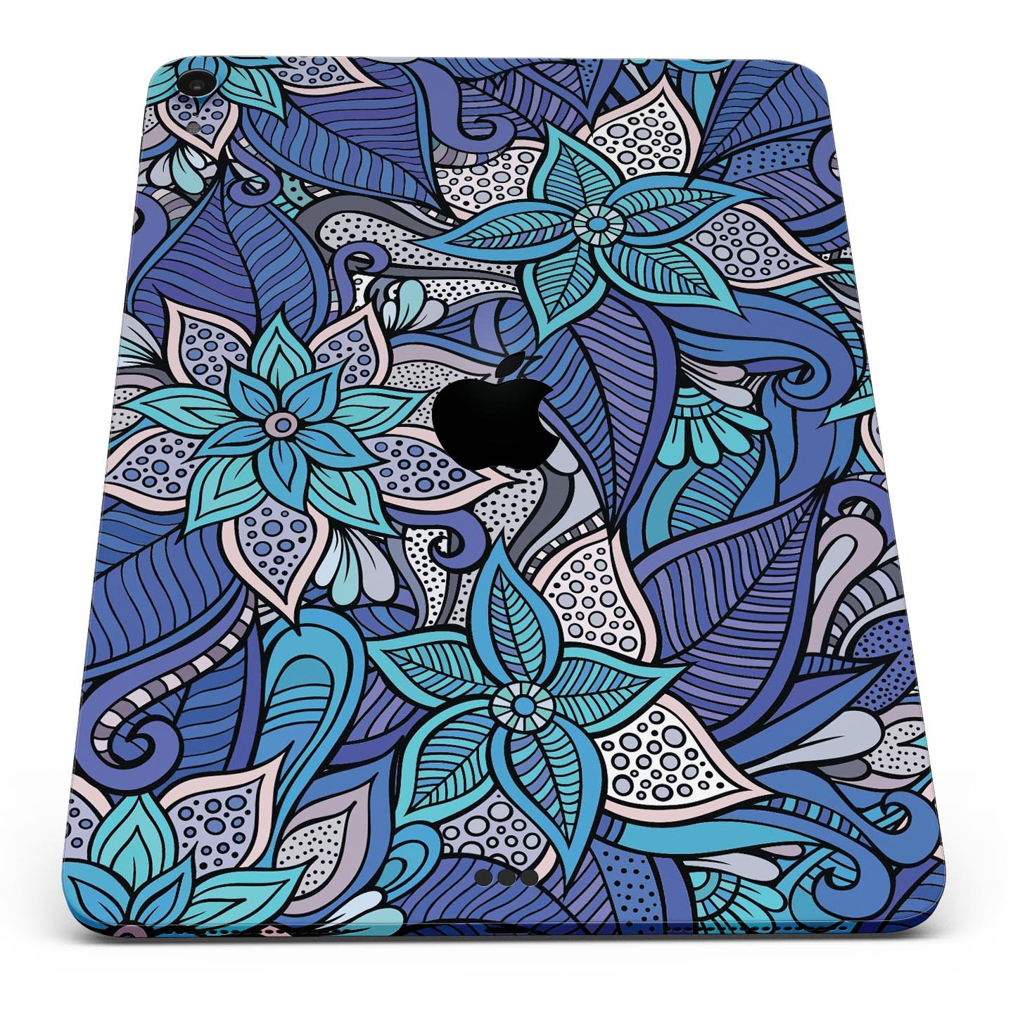 Floral Blues full body skin decal for Apple iPad Pro, showcasing vibrant floral design and premium 3M material.