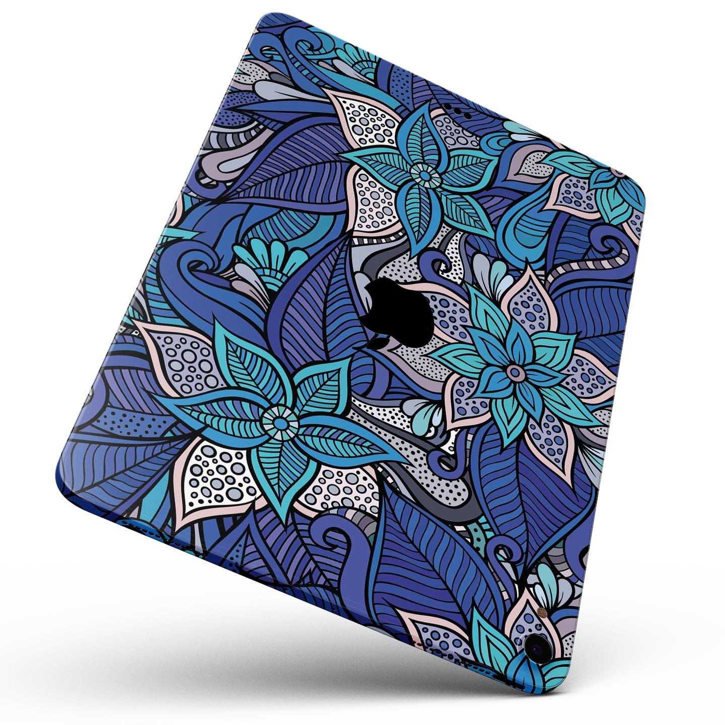 Floral Blues full body skin decal for Apple iPad Pro, showcasing vibrant floral design and premium 3M material.