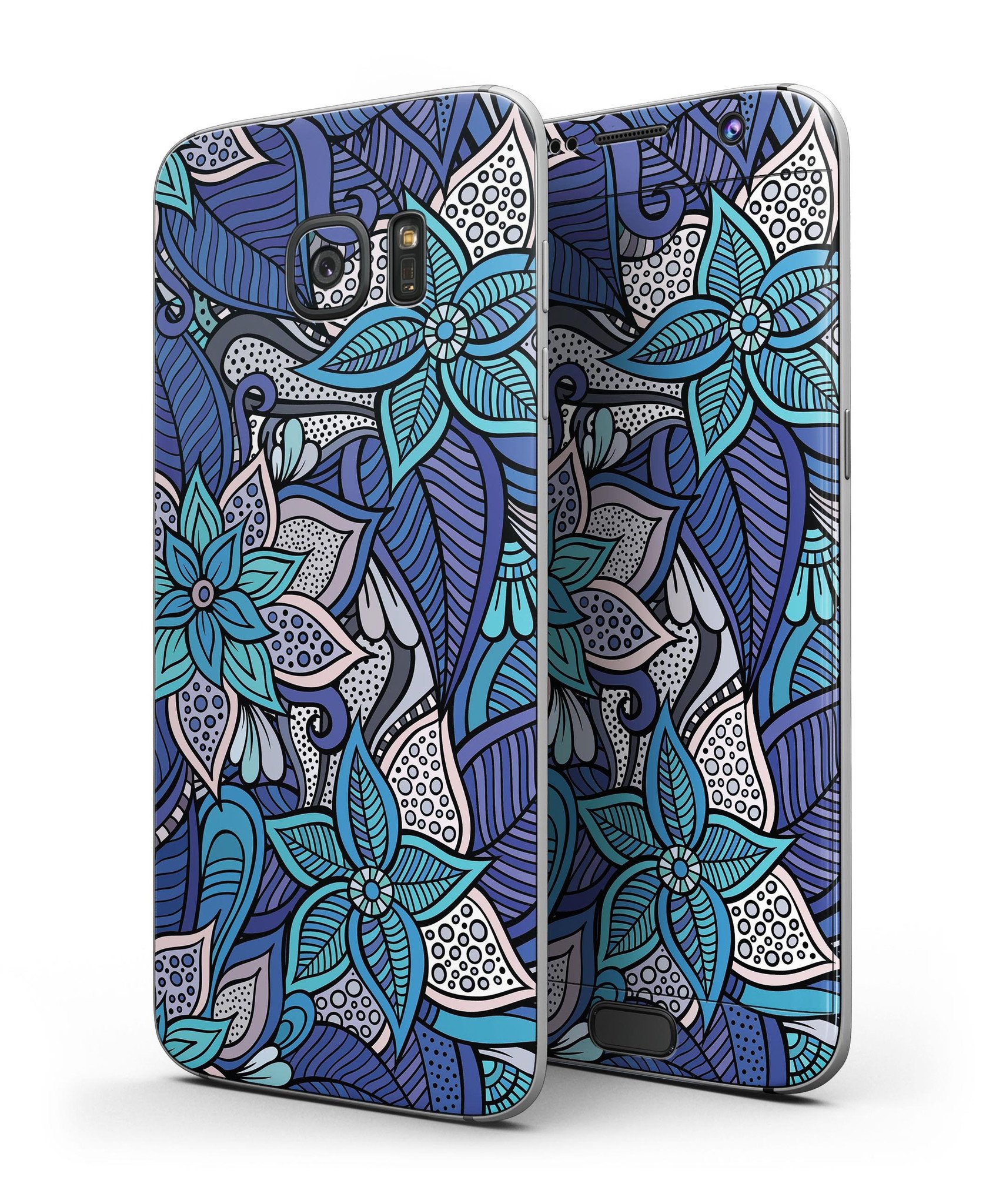 Floral Blues Full Body Skin-Kit for Samsung Galaxy S7/S7 Edge, showcasing vibrant floral design on premium vinyl.